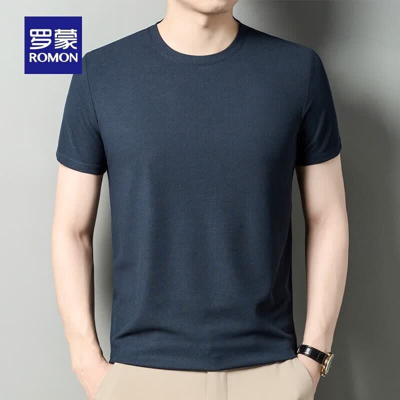罗蒙(ROMON)华夫格短袖t恤男圆领夏季新款中青年时尚休闲冰丝凉感T恤衫上衣 夜兰 XL 175 (适合120-140斤)