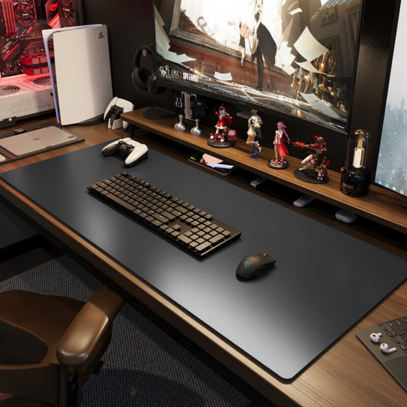 何健弓办公室电脑桌垫工位桌布键盘垫大鼠标垫皮革桌面保护垫书桌垫子 有机硅炭黑 双面 40*60cm