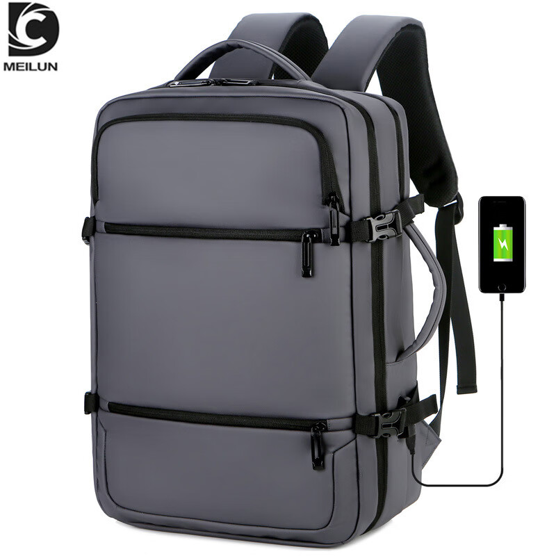 2025背包男商务双肩包多功能防水可印logo图案大容量双肩背包 浅灰色