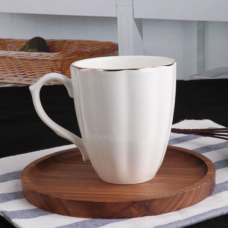 錦鳯锦凤骨瓷咖啡杯碟景德镇欧式简约咖啡套具矮 咖啡杯一杯一碟1勺 金边南瓜杯单只