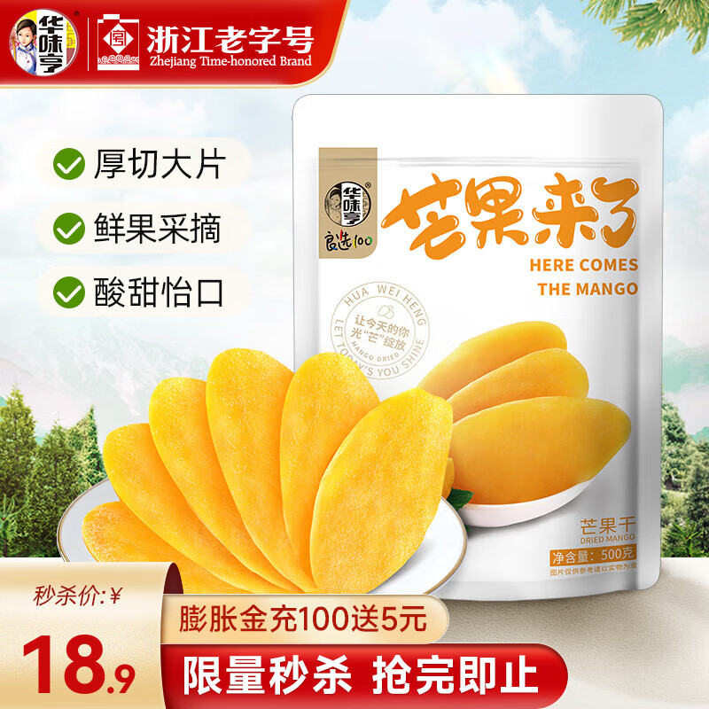 华味亨 芒果干多规格休闲零食水果干蜜饯果脯办公室小吃量贩装 500g 芒果干 1袋（东南亚鲜采）