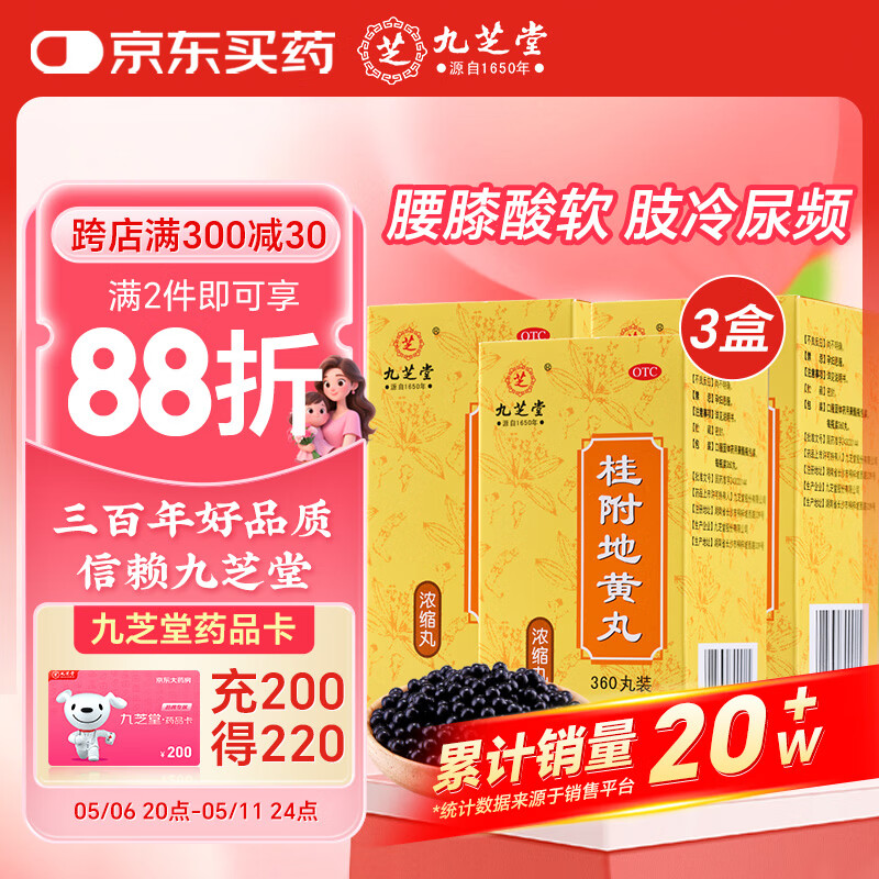 九芝堂桂附地黄丸（浓缩丸）360丸*3盒 温补肾阳  用于腰膝酸软  肢冷尿频