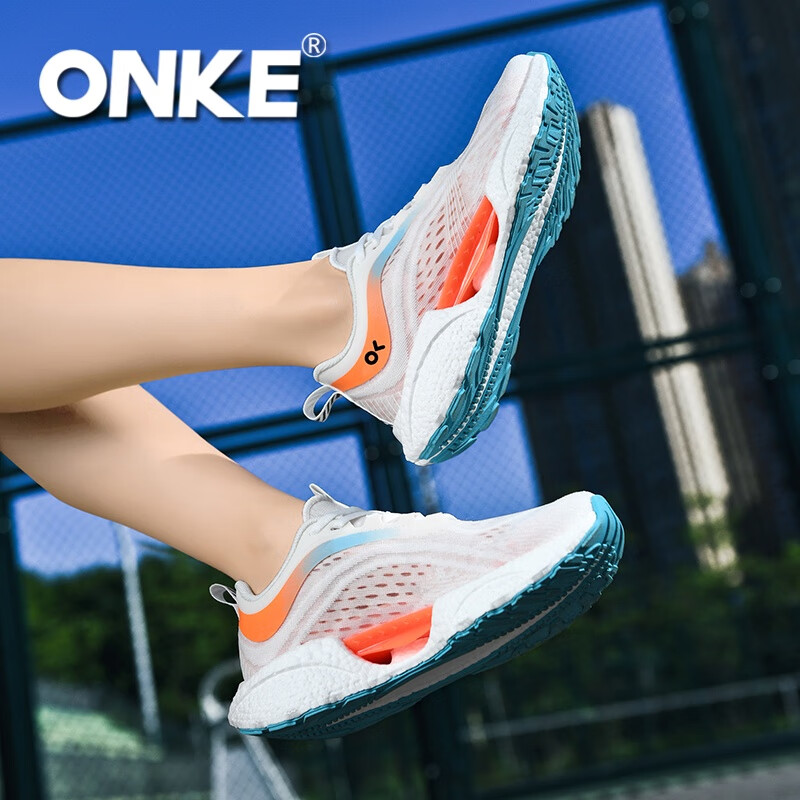 ONKE氢跑科技高弹爆米花跑步男女鞋夏季网面鞋轻便透气慢跑大码运动鞋 元气橙 38