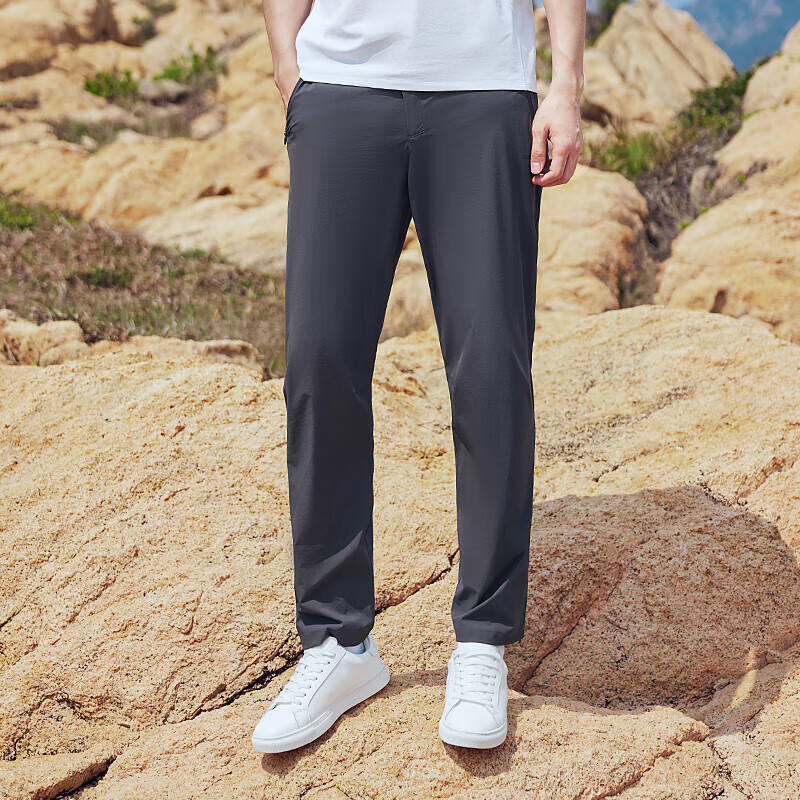 拓路者户外运动速干裤男夏季透气薄款休闲裤四面弹力男士长裤纯色直筒裤 深灰 XL