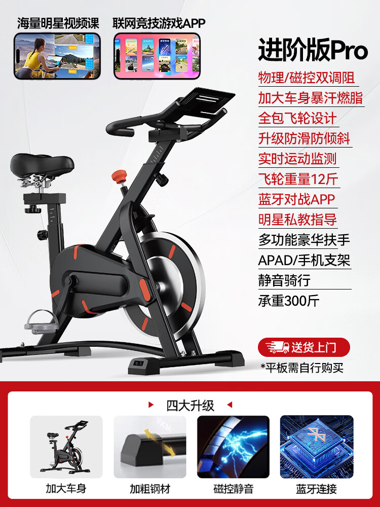 闪电闪电OES动感单车家用款静音室内运动自行车健身房专用有氧减肥器材 [进阶版pro黑]移动轮+物理/磁控