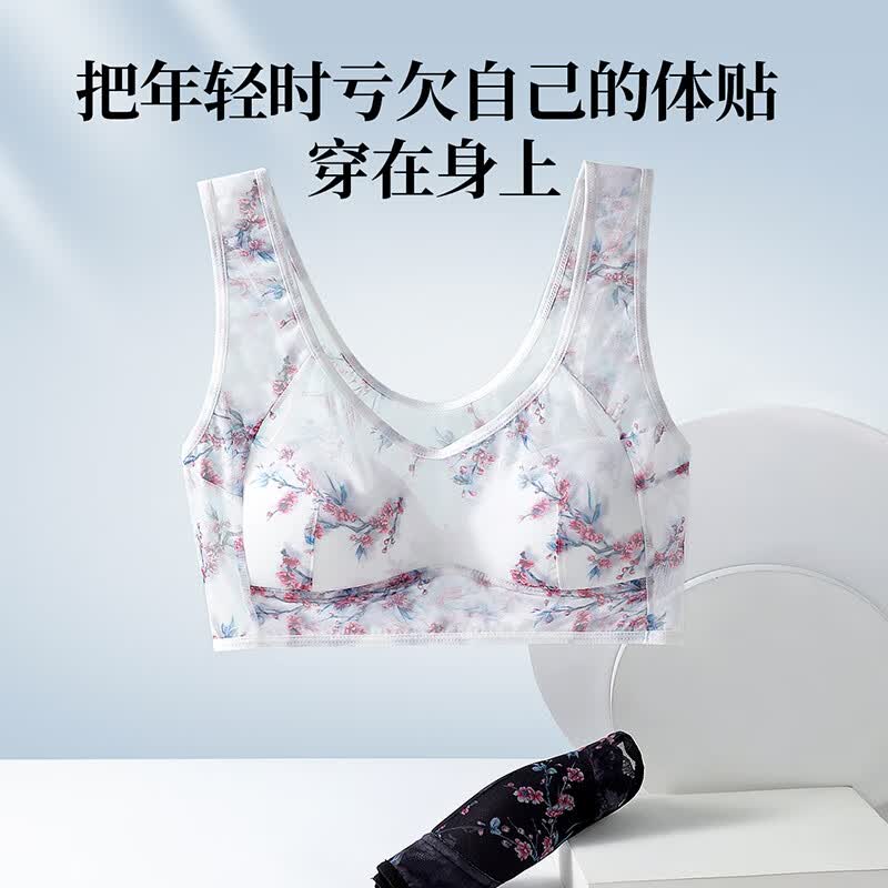 六月玫瑰2件装轻薄蕾丝妈妈内衣中老年妇女大码文胸无钢圈美背内衣 混色 黑+白 XL (115-130斤)