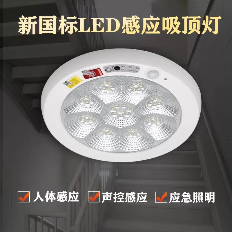 东宇照明led消防应急吸顶灯人体感应灯声控楼道过道走廊楼梯物业 人体感应吸顶灯7W直径210mm