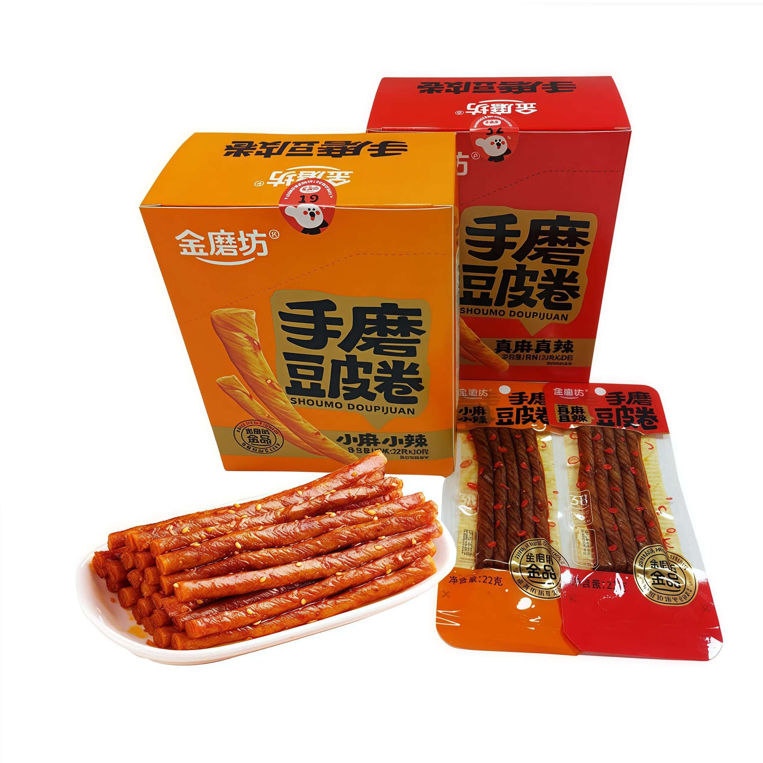 金磨坊手磨豆皮卷22g麻辣辣條手撕素肉豆皮豆筋獨立包裝休閑零食 混合40包