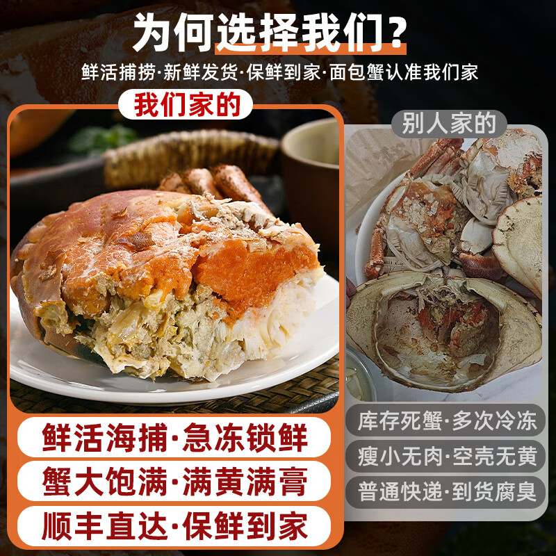 鮮味時(shí)刻面包蟹鮮活熟凍新鮮海鮮水產(chǎn)特大海螃蟹超大黃金蟹梭子蟹加熱即食 600-800g*2只【滿(mǎn)黃母蟹 無(wú)黃包賠】