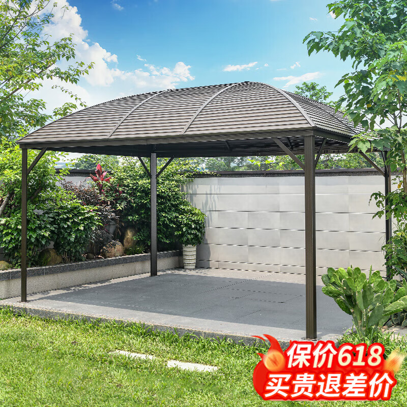 莫 家戶外遮陽棚庭院硬頂帳篷陽光棚花園歐式涼亭休閑棚廣告篷雨棚 3X4涼亭