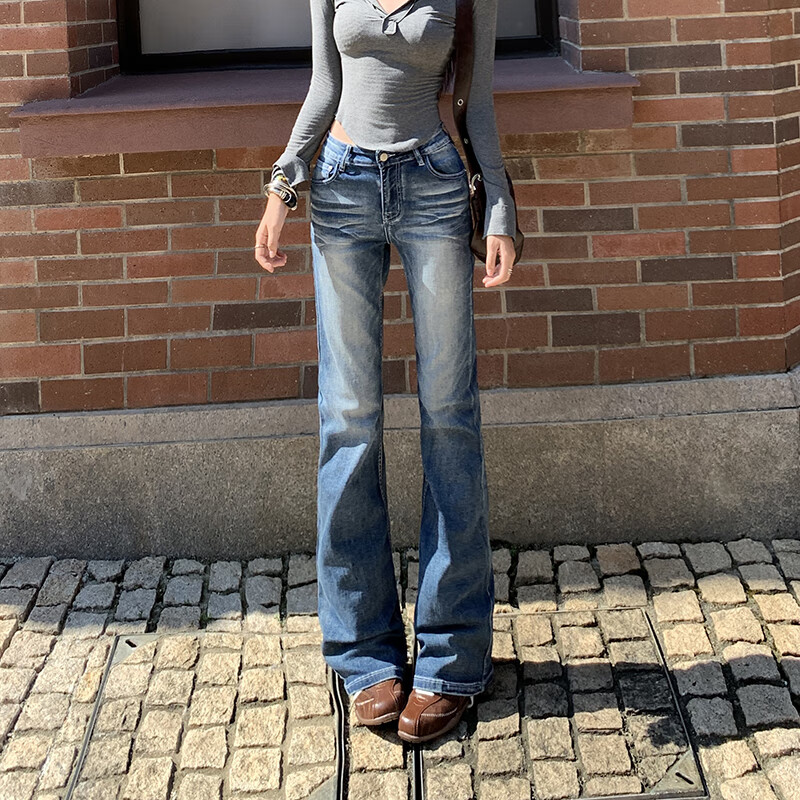 窄版水洗直筒牛仔裤女2025秋季新款显瘦修身百搭阔腿裤子 道奇蓝