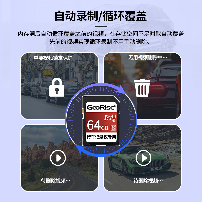 朝上 SD卡适用于凯迪拉克记录仪大卡凯迪拉克流媒体后视镜车载内存卡XT5/XTS/CT6/ATSL/CT5 128G【行车记录仪专用SD卡】