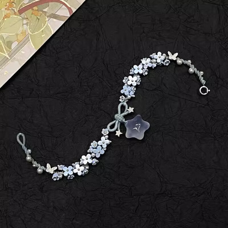 魅丽饰季新中式星星月牙花朵编织手链女复古个性手串小众古风百搭手饰配件 星星花朵手链
