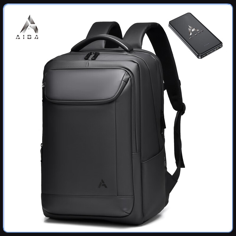 AIBAG【风冷散热背包】风扇男士双肩包大容量旅行背包17英寸防水电脑包 黑色1(防水+充电+送1W充电宝)
