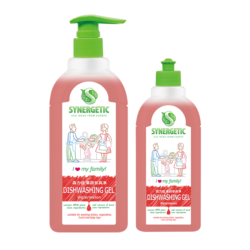 森力佳洗潔精食品級洗碗液劑奶瓶清洗劑果蔬餐具凈西瓜味500ml+800ml