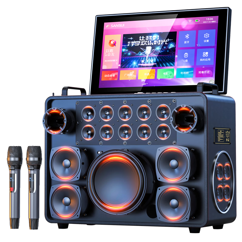 山水（SANSUI）卡拉ok一體機(jī)2025新款家庭ktv音響套裝唱歌家用戶外廣場舞音響功放帶顯示屏k歌專用藍(lán)牙音箱低音炮 C18 點(diǎn)歌+21吋屏+25喇叭+1T硬盤+充電話筒