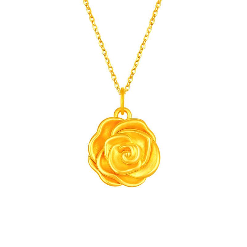 夢金園新年禮物 黃金吊墜 5D硬金玫瑰花掛墜 生日禮物女送老婆