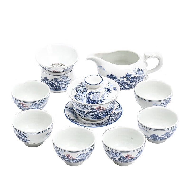 麦丫丫新款高端德化陶瓷茶具套装复古国潮风功夫茶具伴手礼品 仿古青花祥龙茶壶