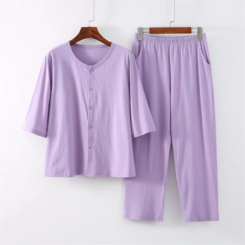 2025新款春夏妈妈棉睡衣家居服全棉薄款中老年人女可外穿遛弯 浅紫色