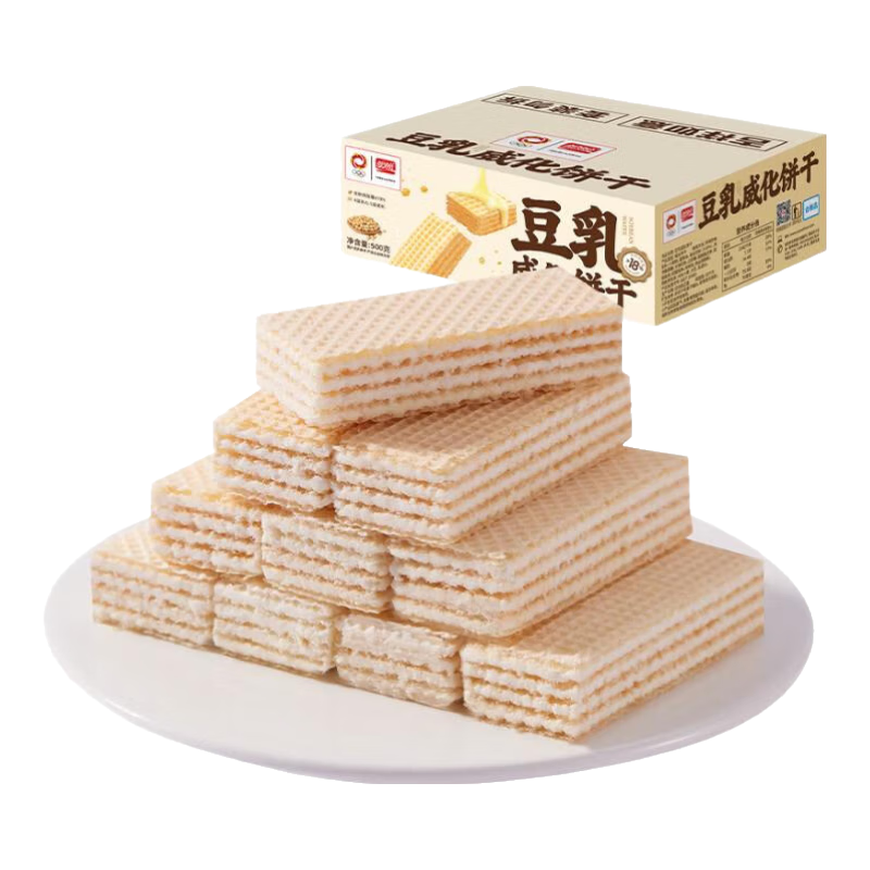 盼盼威化饼干 休闲零食早餐食品夹心饼干下午茶膨化 豆乳味 500g/箱