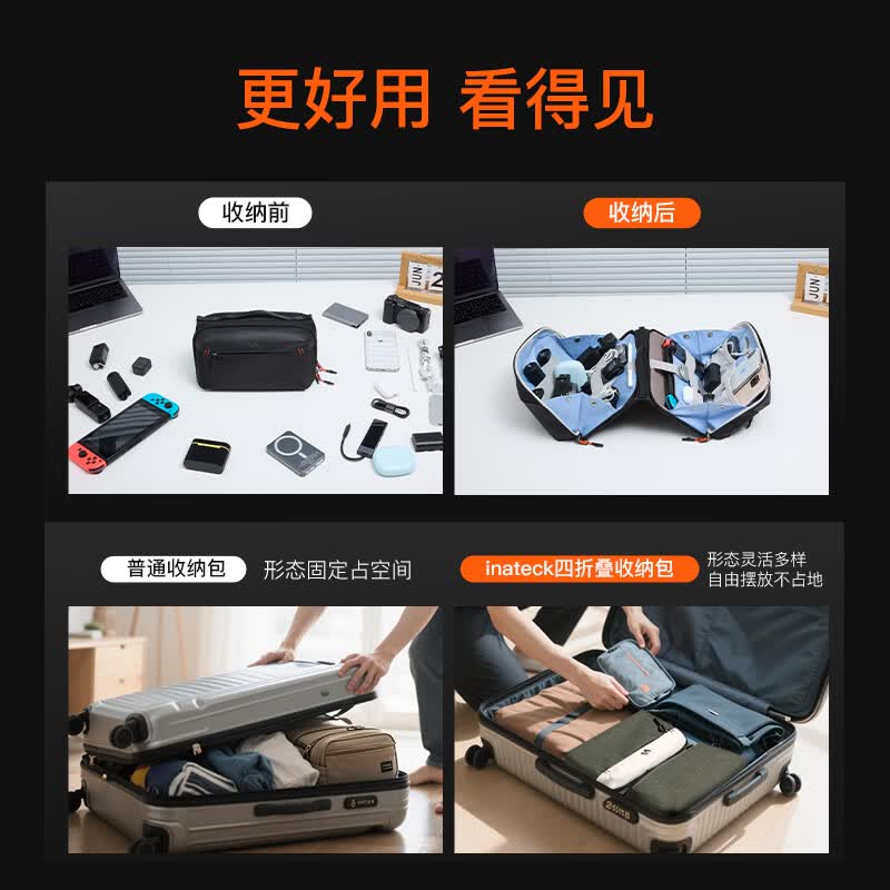 inateck四折叠火山收纳包大容量数据线充电器电源线数码配件包桌面收纳袋 精灵白|适配switch 带肩带