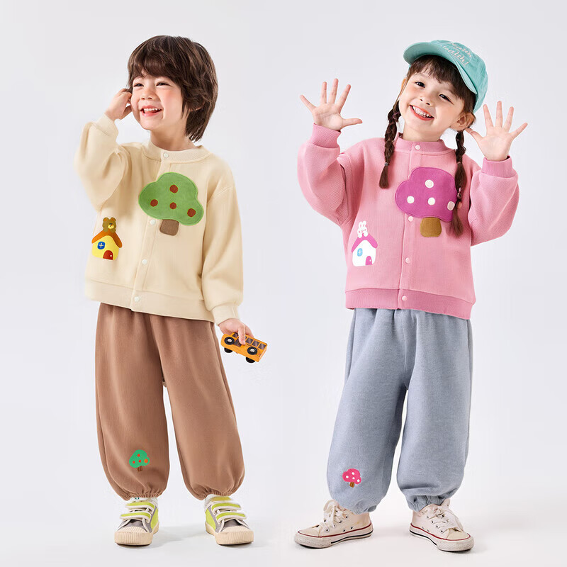 嘟嘟家儿童秋季针织套装男童开衫上衣休闲裤秋装女童卡通两件套宝宝童装 绿色 90