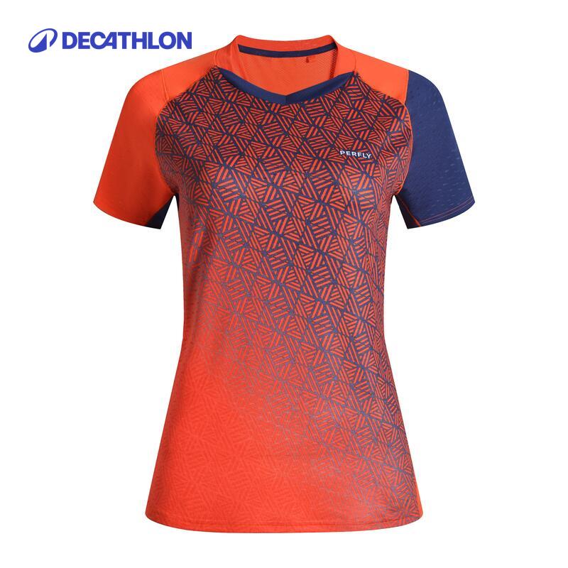 迪卡侬羽毛球服速干羽毛球服短袖运动训练服IVJ1女款藏青红XXS-4325195