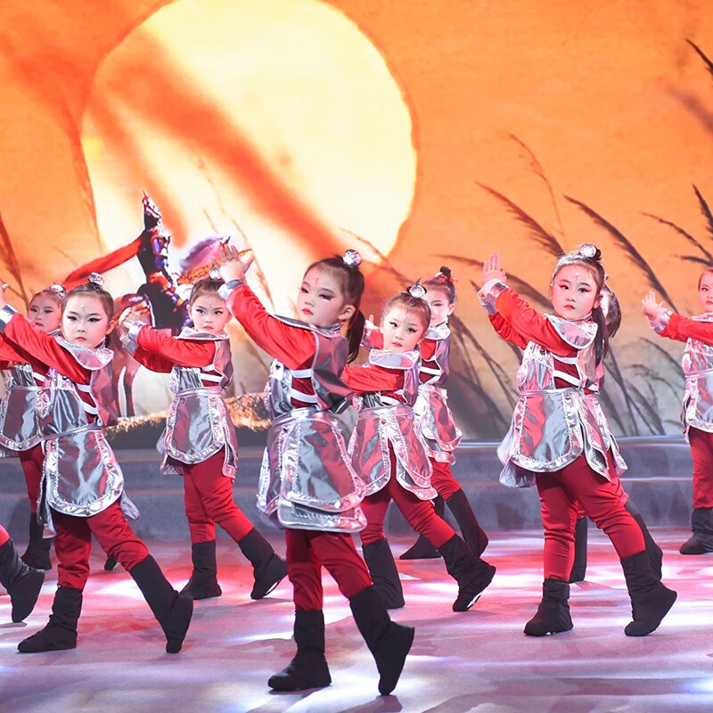 云翔四海花木蘭京劇服戲曲舞蹈服古代士兵演出服花木蘭服裝表演服女童 木蘭舞蹈服 110 cm