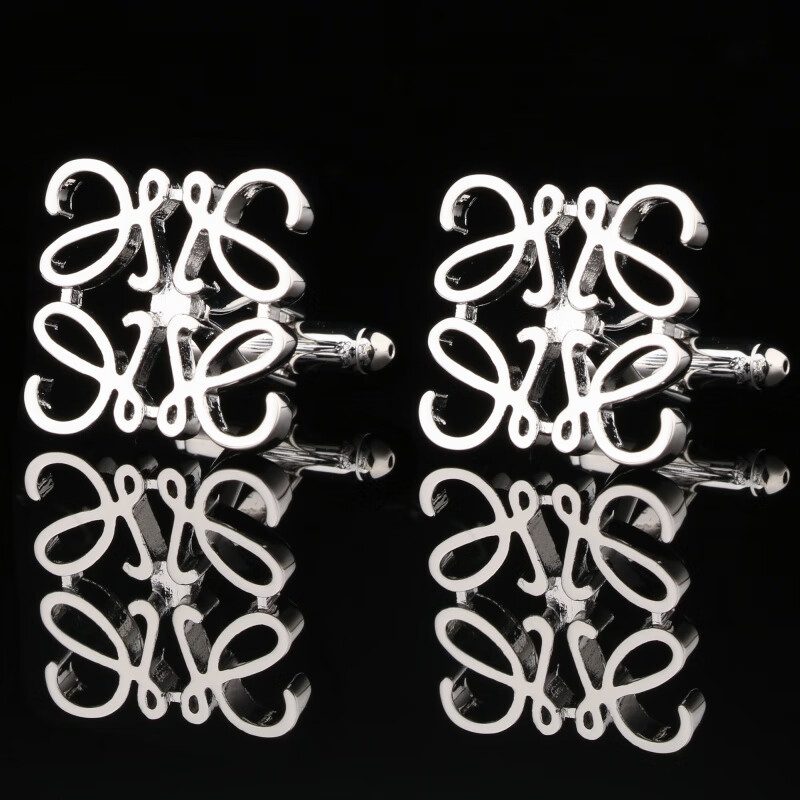 猎尚法式衬衫袖扣男士金色商务袖钉男女式简约衬衣袖口扣礼盒装 方镂空银色花纹袖扣