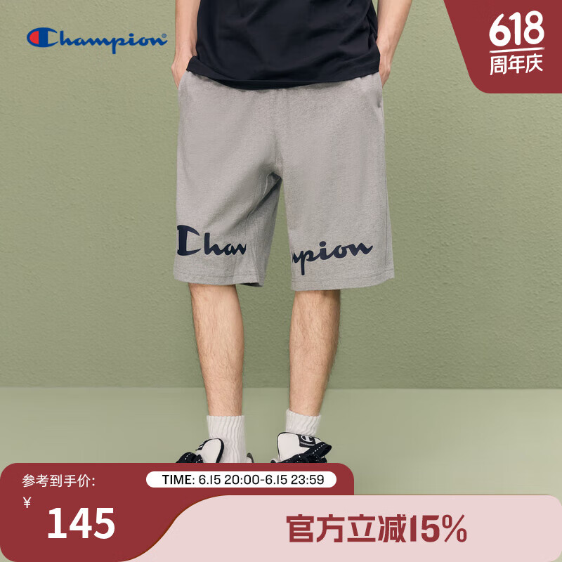 Champion冠军全棉运动短裤男23夏季新款美式字母印花潮牌休闲裤女 灰色 S