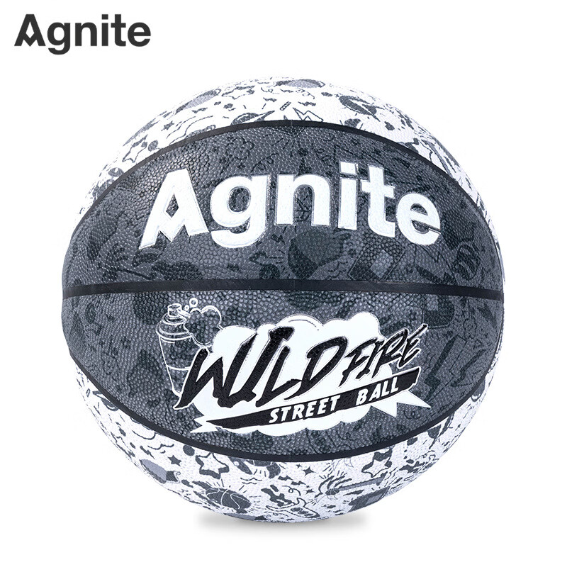 安格耐特（Agnite）7號異型涂鴉發(fā)泡PVC貼皮籃球室內(nèi)外訓(xùn)練專用 灰+白 七號籃球(標準球)