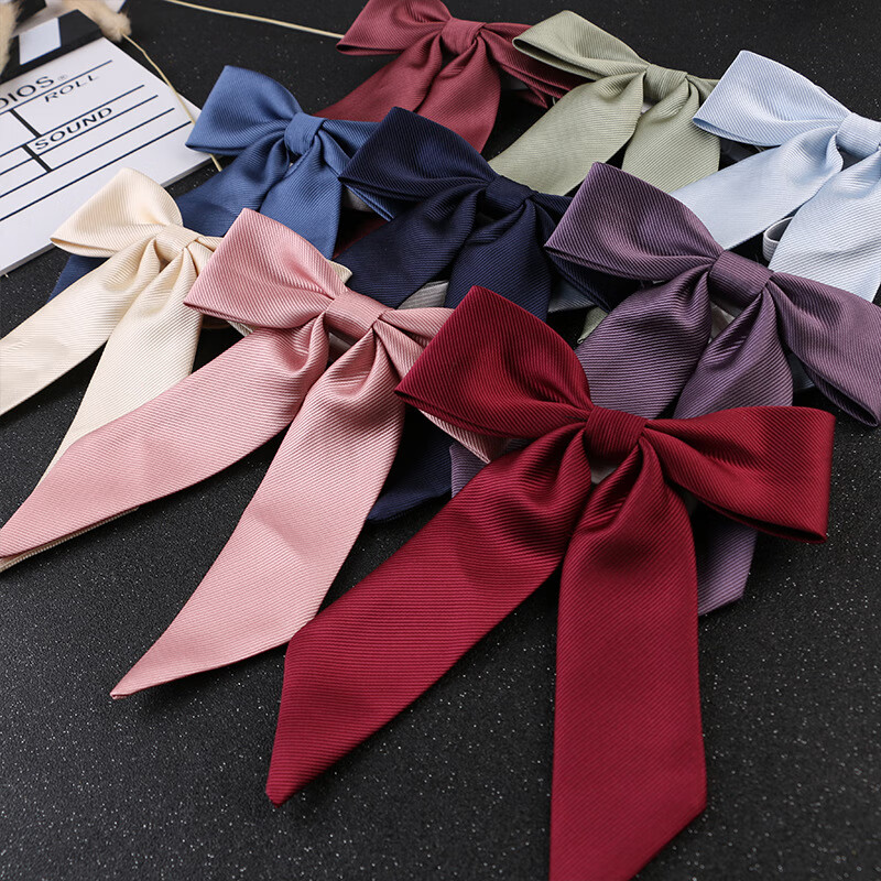 【精选】JK纯色螺纹领结领花长柄斜柄长尖角双层蝴蝶结小物日系学 黑色长柄