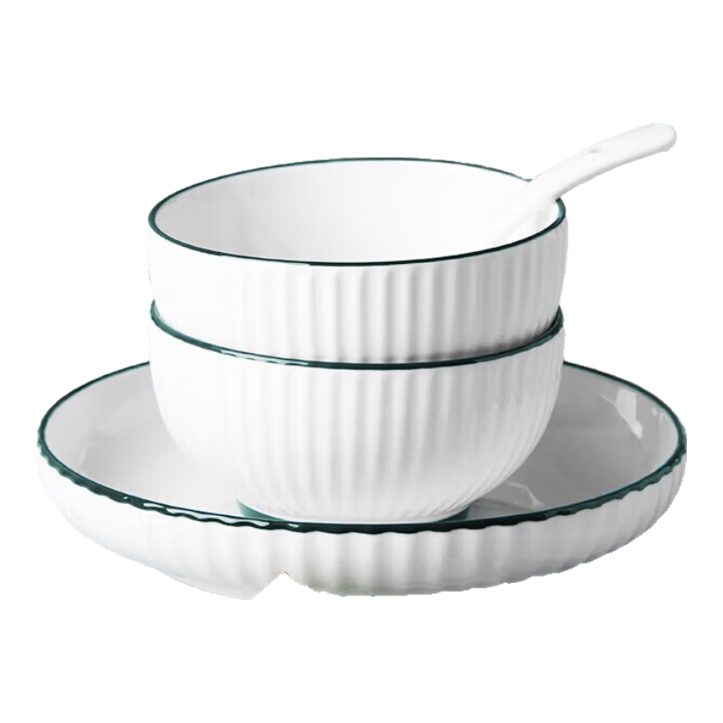 乐享柿柿如意10头碗碟套装家用陶瓷釉下彩饭碗菜盘筷组合餐具 绿凌18件套 18件套