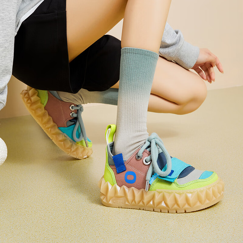 OETZI【黄灿灿同款】奥兹丑萌果冻透气休闲鞋男厚底帆布女鞋夏季新款 荧光黄/红紫色/深蓝色/绿色T23120125 38