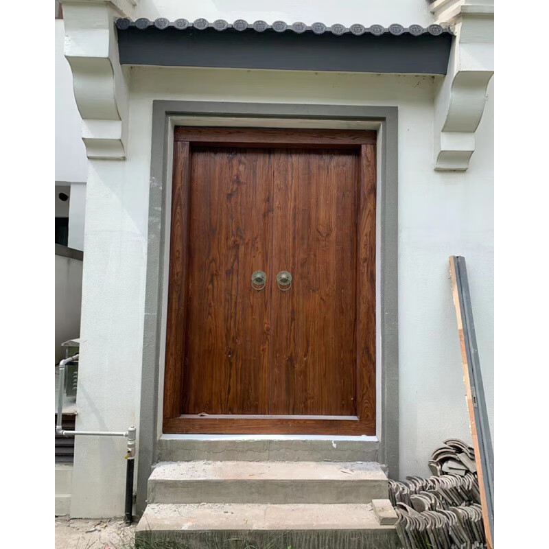 中式双开大门仿古实木大门农村庭院别墅复古大门老榆木原木进户门