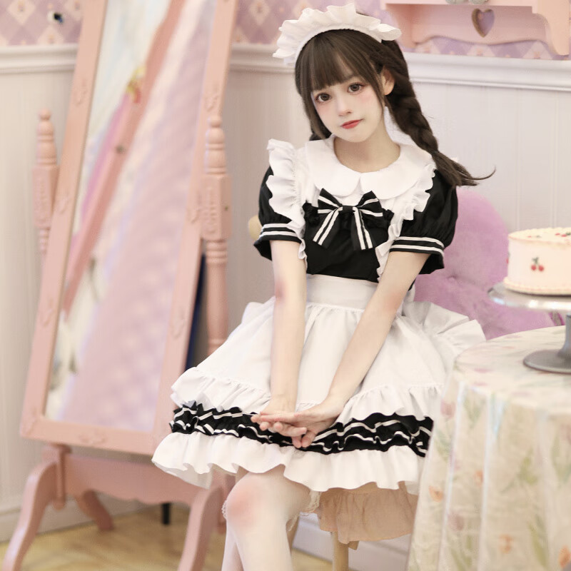 挽枝萌女仆黑白經(jīng)典女仆服COSPLAY女裝大佬大碼女傭裝歐美日系 黑白 XL