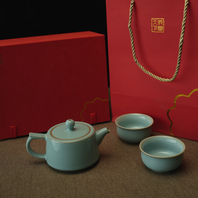 汝誉天下汝窑茶具茶壶西施壶井栏壶汝州汝瓷天青色冰裂纹功夫茶具礼盒套装 井栏壶 220ml