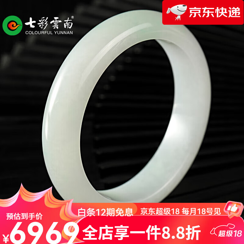 七彩雲南【新品】翡翠手镯玉冰糯种飘花贵妃镯圆镯玉镯子女款送女友礼物 3600圆镯 53-54