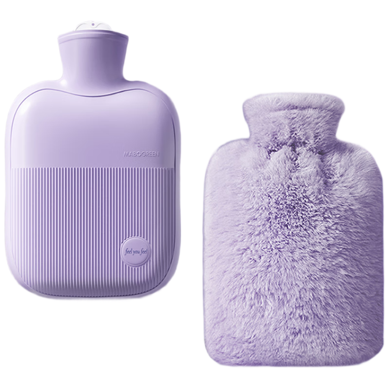 为伴仿兔绒注水热水袋暖水袋暖手宝宝女生防爆姨妈神器香芋紫1000ml
