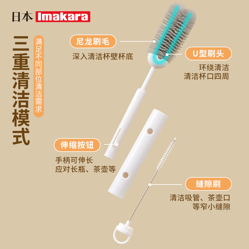 Imakara破壁机刷子清洗豆浆机专用清洁刷可伸缩长柄杯刷洗杯刷刷水杯神器 可伸缩长柄杯刷(手柄带缝隙刷)