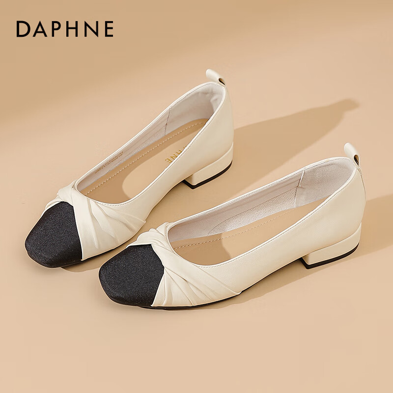 达芙妮平底鞋单鞋女2025新款春季女鞋气质百搭豆豆鞋小香风晚晚鞋JD 米黑色 38