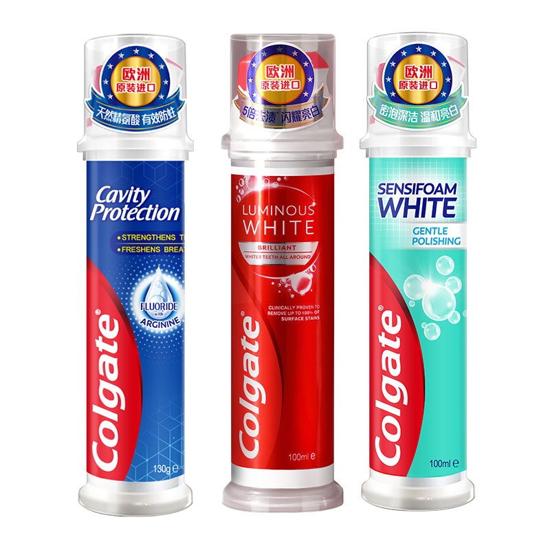 高露洁（Colgate）欧洲进口耀白去渍+密泡美白+防蛀直立按压泵式牙膏330ml去黄美白