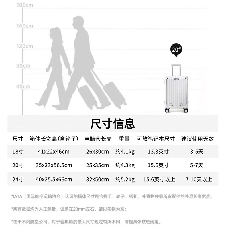 Walker Shop品牌行李箱男前开口多功能大容量拉杆箱女学生密码铝框旅行箱 奶白色【前开盖+杯架+充电口】 20英寸 【可登机】