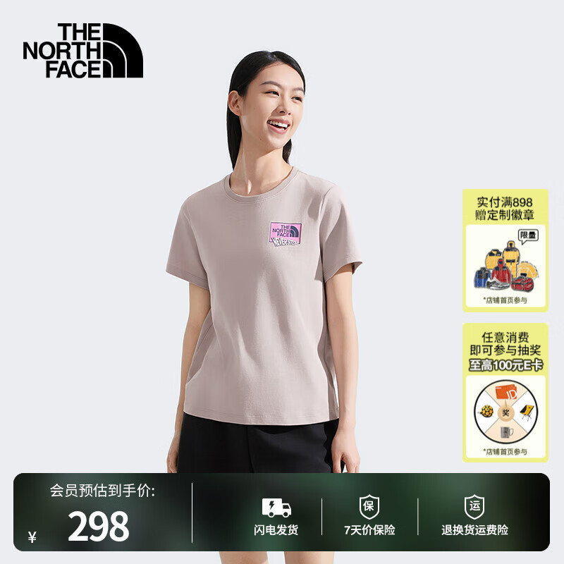 北面（The North Face）女纯棉短袖T恤户外休闲透气25春夏新款|8DCD 1OA/灰色 M (160)
