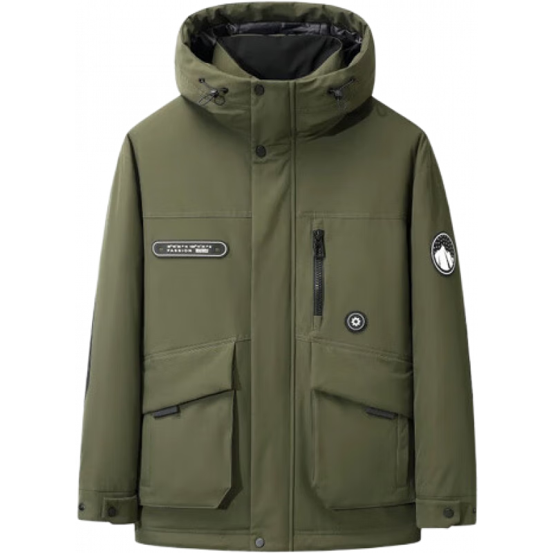 鸭鸭（YAYA）王一博同款羽绒服男士短款冬季新款连帽加厚户外保暖时尚工装外套 YE5B006142D-燕麦色 XL /180