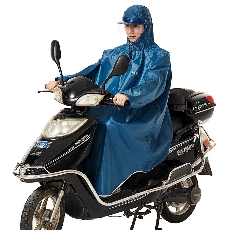 【面罩款】骑安电动车雨衣自行车雨披男女单人成人学生有袖加厚加大雨衣 哈青色牛津款 XXXL