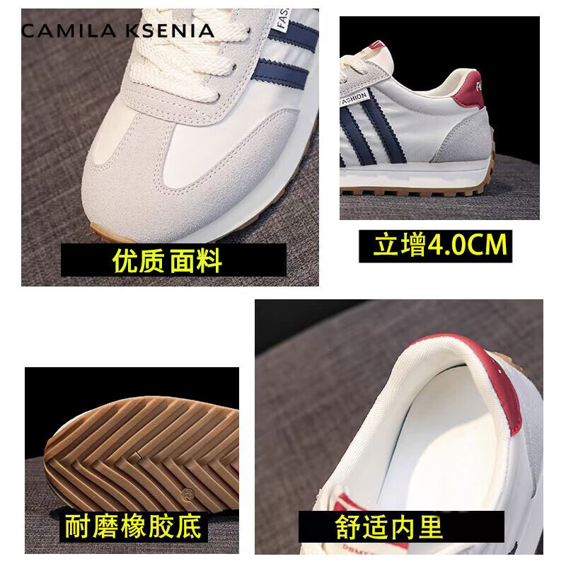 CAMILA KSENIA女士夏季2026新款运动鞋时尚小白鞋厚底百搭阿甘鞋休闲徒步老爹鞋 黑色 37