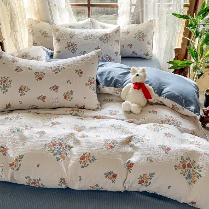 多兰诗（Duolanshi）A类小清新有氧提花四件套亲肤透气宿舍单双人春夏四件套 花田梦 1.8米 床单款 被套200*230 四件套