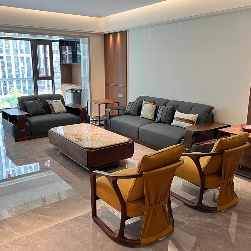 JPHZNB新中式辦公沙發(fā)胡桃木小戶型沙發(fā)客廳現(xiàn)代簡(jiǎn)約感 單人位白臘木