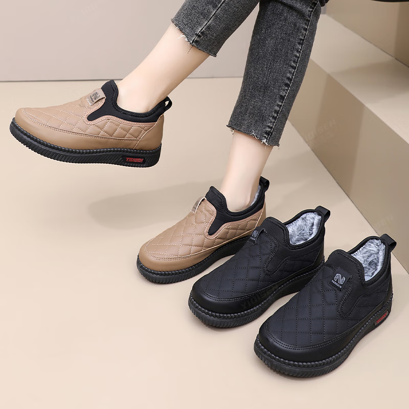 意迪森2025新款棉鞋女士雪地靴加绒加厚保暖中老年软底防滑妈妈鞋一脚蹬 黑色 加绒 38 (240mm)